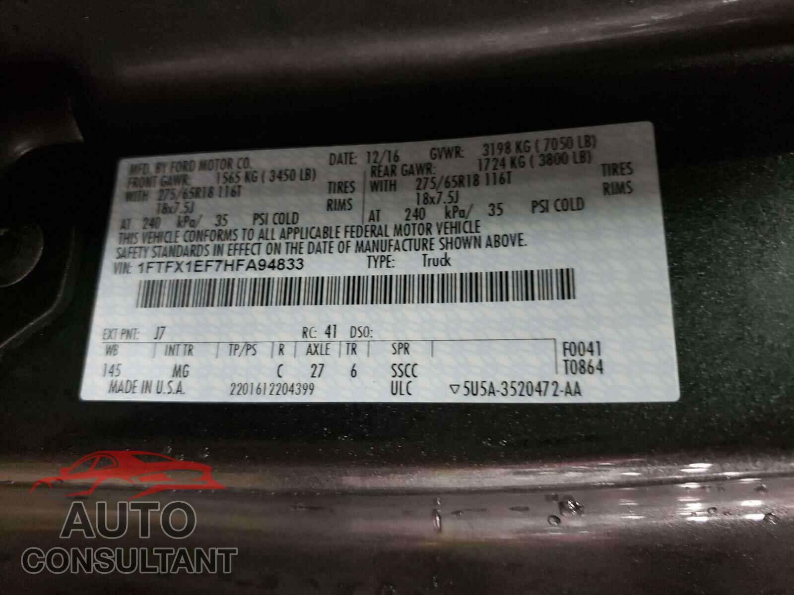FORD F150 2017 - 1FTFX1EF7HFA94833