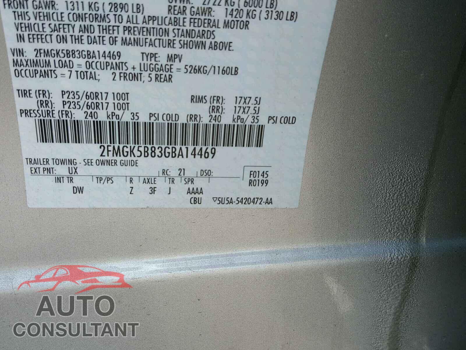FORD FLEX 2016 - 2FMGK5B83GBA14469