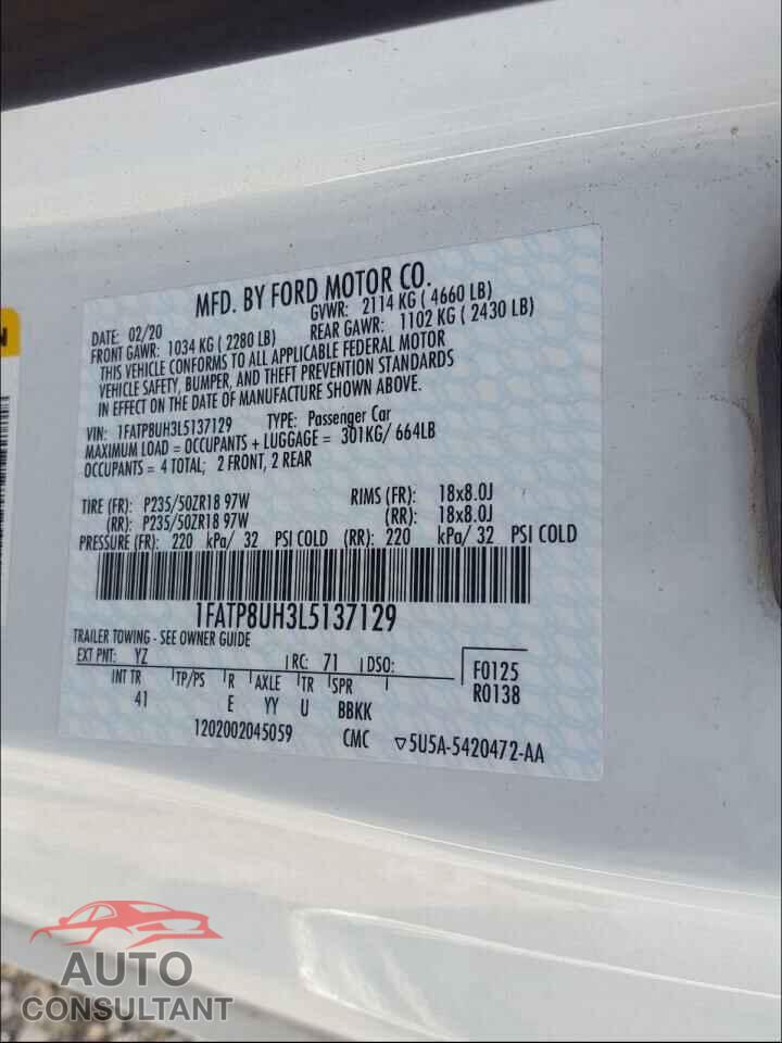 FORD MUSTANG 2020 - 1FATP8UH3L5137129
