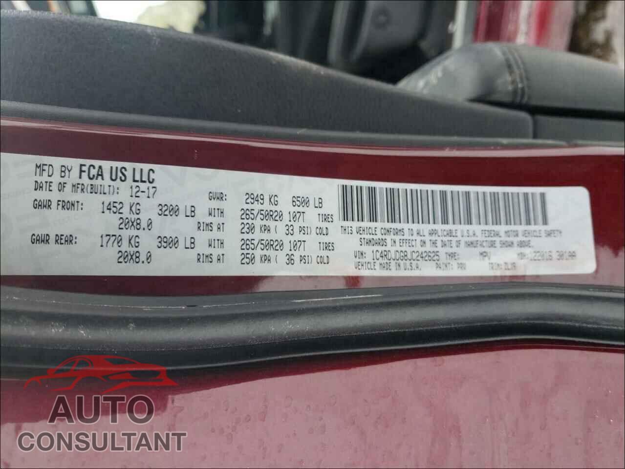 DODGE DURANGO 2018 - 1C4RDJDG8JC242625