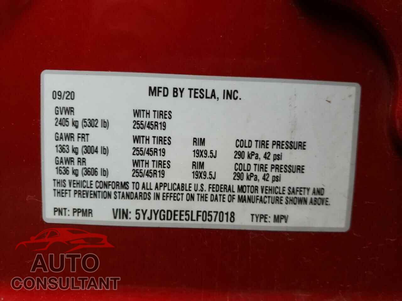 TESLA MODEL Y 2020 - 5YJYGDEE5LF057018