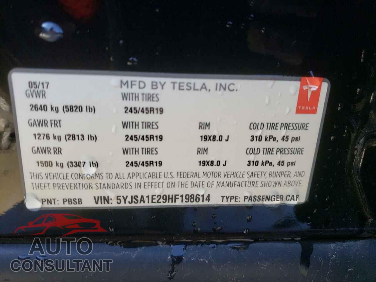 TESLA MODEL S 2017 - 5YJSA1E29HF198614