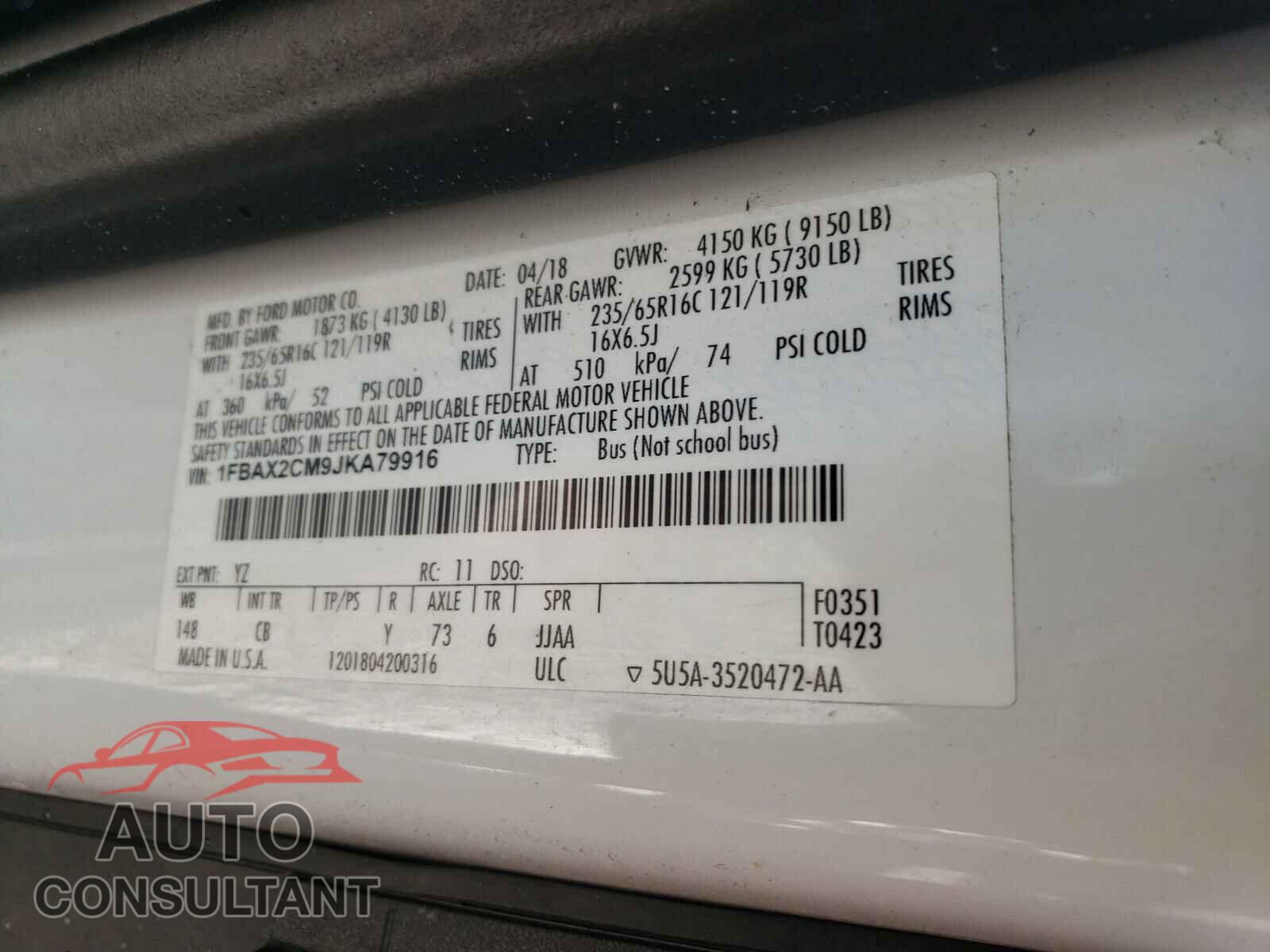 FORD TRANSIT CO 2018 - 1FBAX2CM9JKA79916
