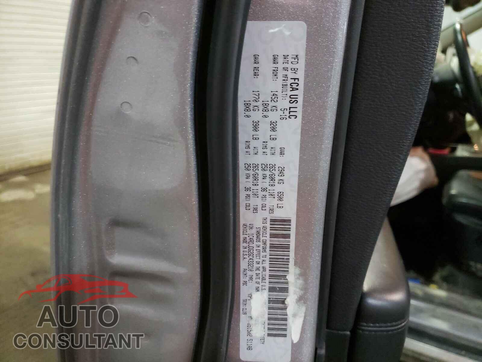 DODGE DURANGO 2016 - 1C4RDJDG2GC433210