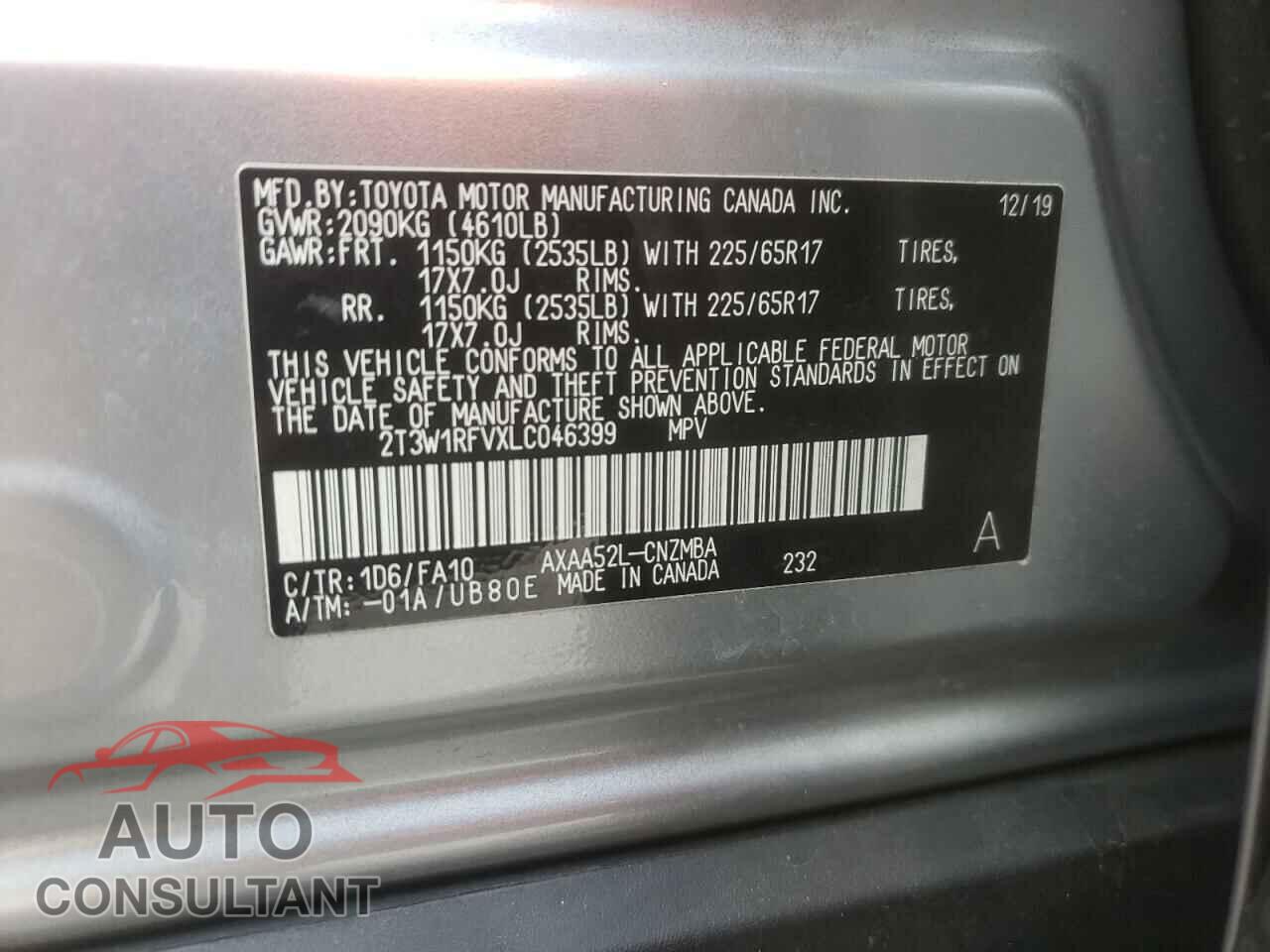 TOYOTA RAV4 2020 - 2T3W1RFVXLC046399