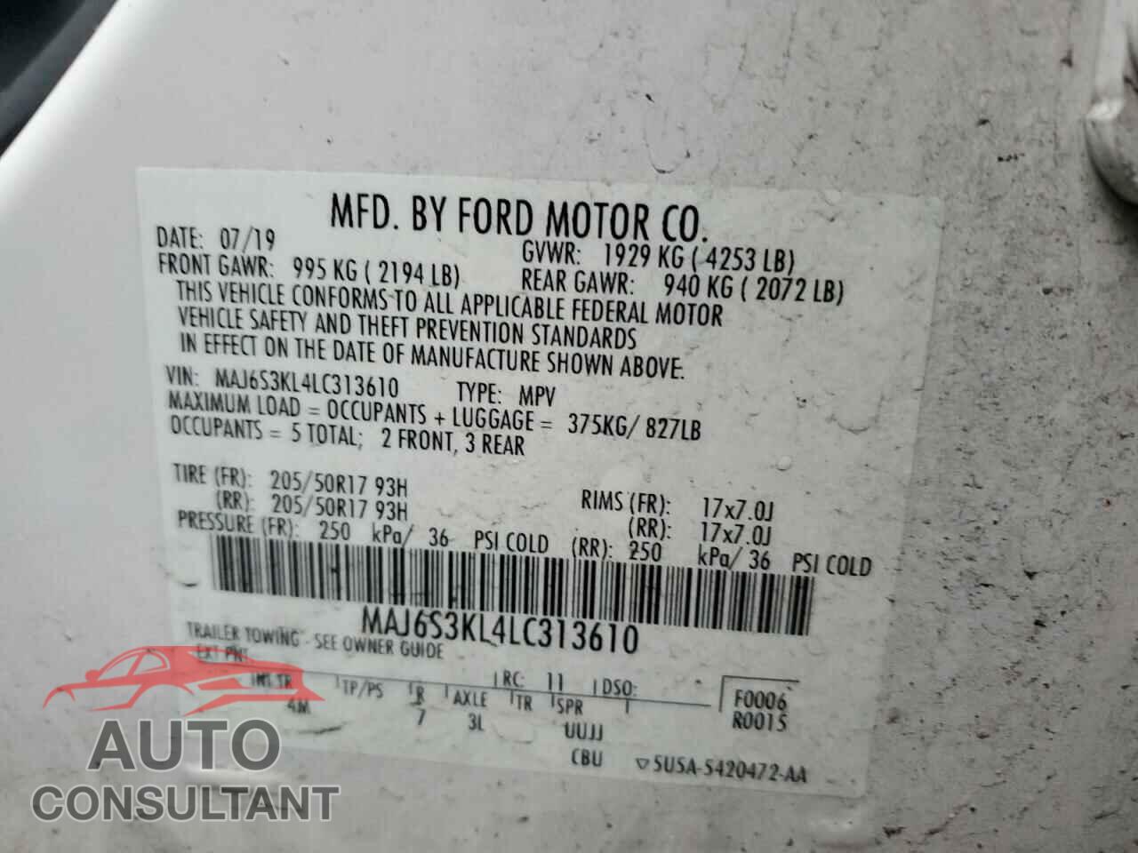 FORD ECOSPORT 2020 - MAJ6S3KL4LC313610