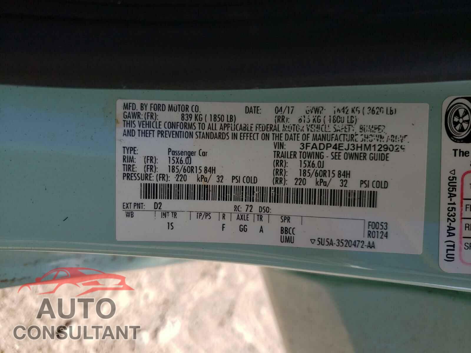 FORD FIESTA 2017 - 3FADP4EJ3HM129029