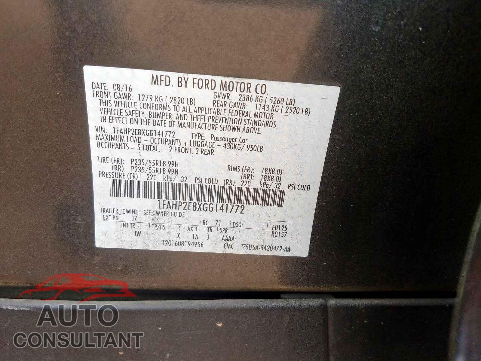 FORD TAURUS 2016 - 1FAHP2E8XGG141772