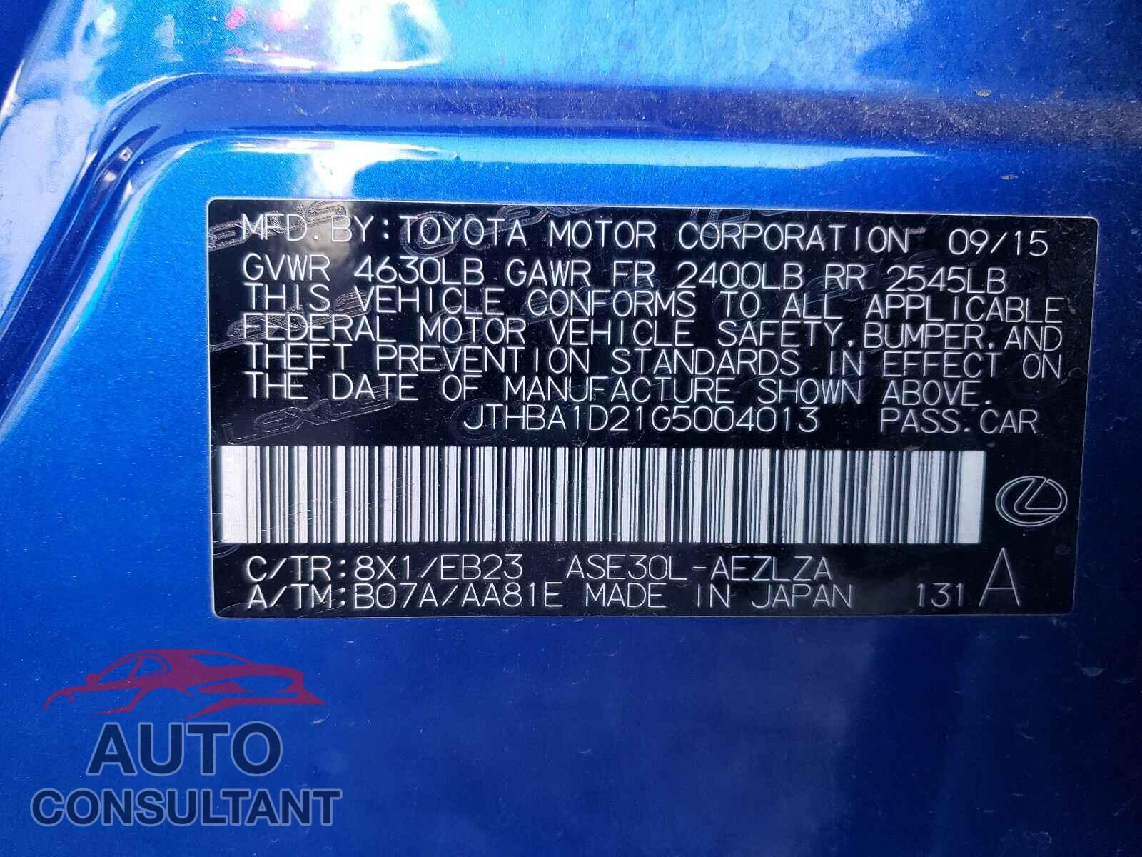 LEXUS IS 2016 - JTHBA1D21G5004013