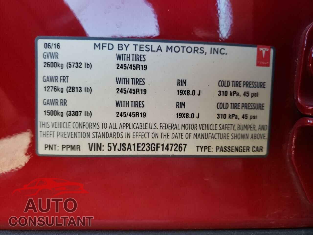 TESLA MODEL S 2016 - 5YJSA1E23GF147267