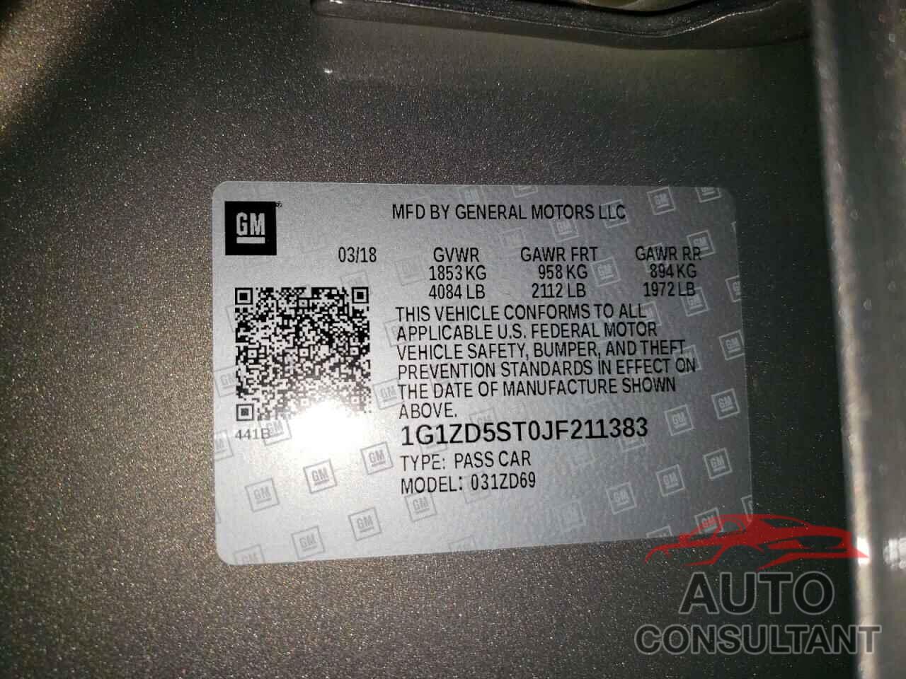 CHEVROLET MALIBU 2018 - 1G1ZD5ST0JF211383