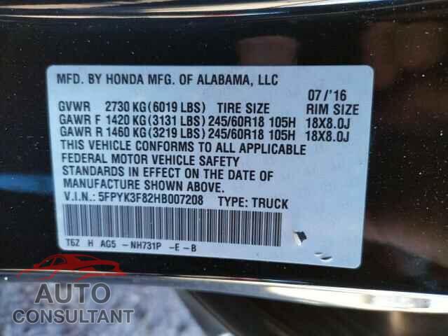 HONDA RIDGELINE 2017 - 5FPYK3F82HB007208