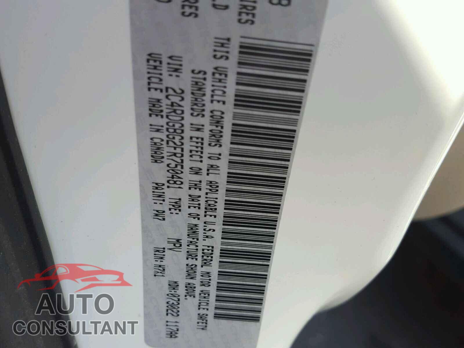 DODGE CARAVAN 2015 - 2C4RDGBG2FR750481