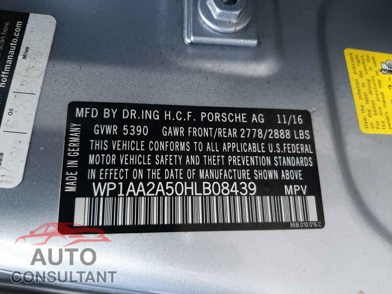 PORSCHE MACAN 2017 - WP1AA2A50HLB08439