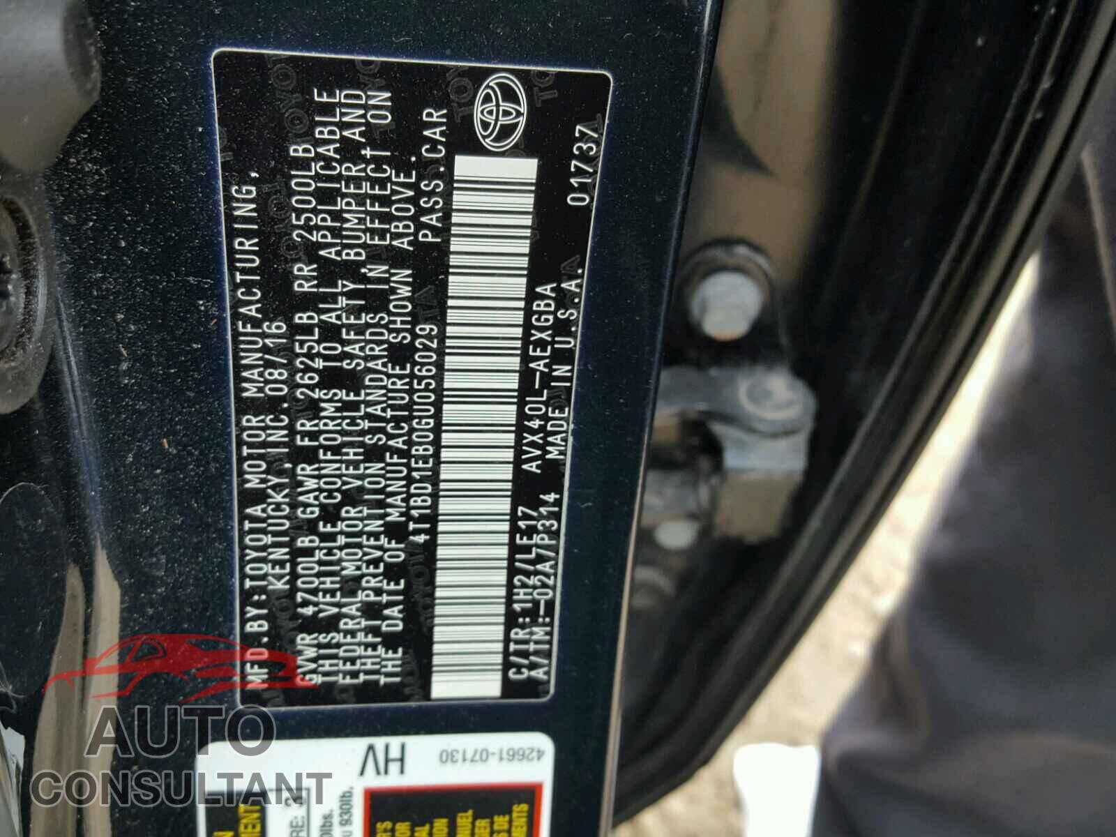 TOYOTA AVALON 2016 - 4T1BD1EB0GU056029