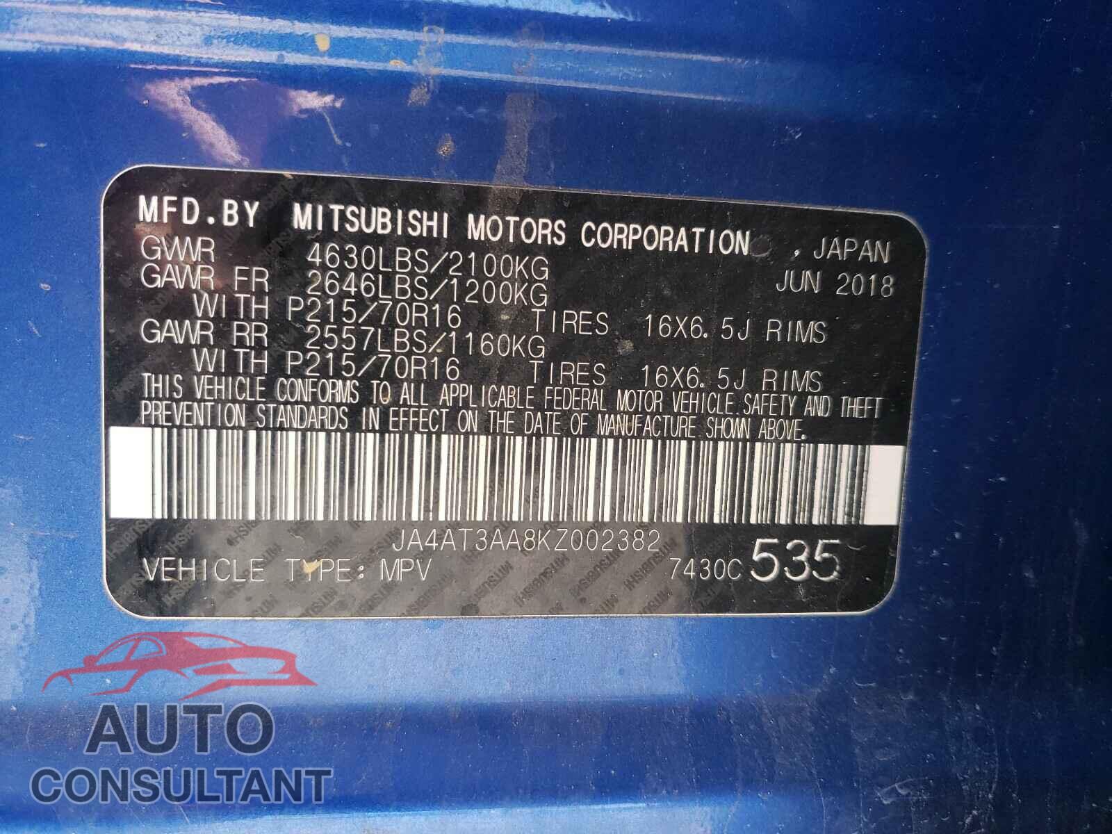 MITSUBISHI ECLIPSE 2019 - JA4AT3AA8KZ002382