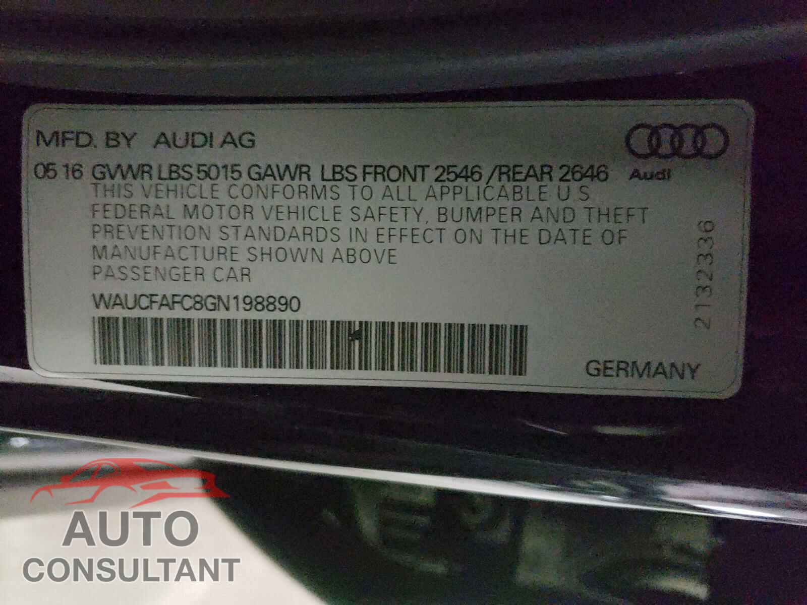 AUDI A6 2016 - WAUCFAFC8GN198890