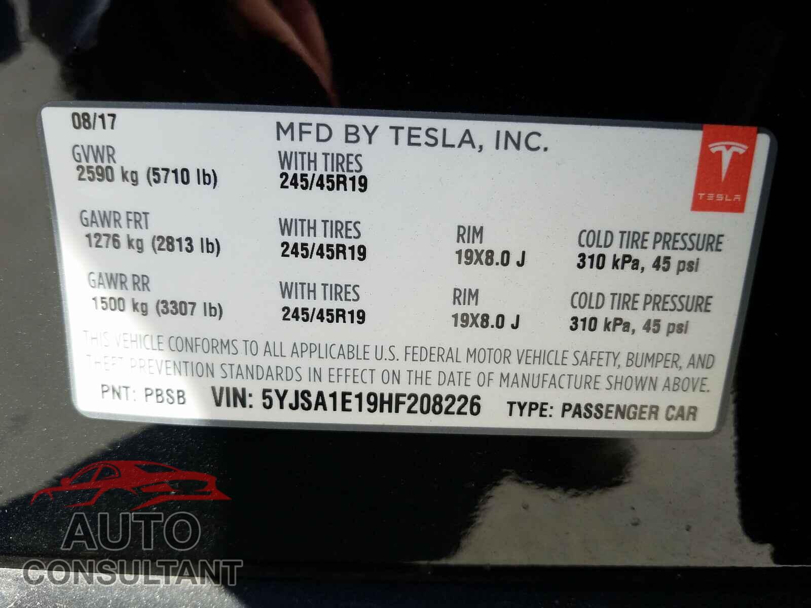 TESLA MODEL S 2017 - 5YJSA1E19HF208226