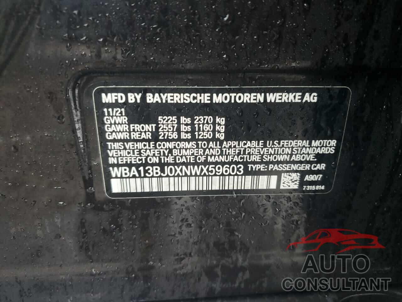 BMW 5 SERIES 2022 - WBA13BJ0XNWX59603