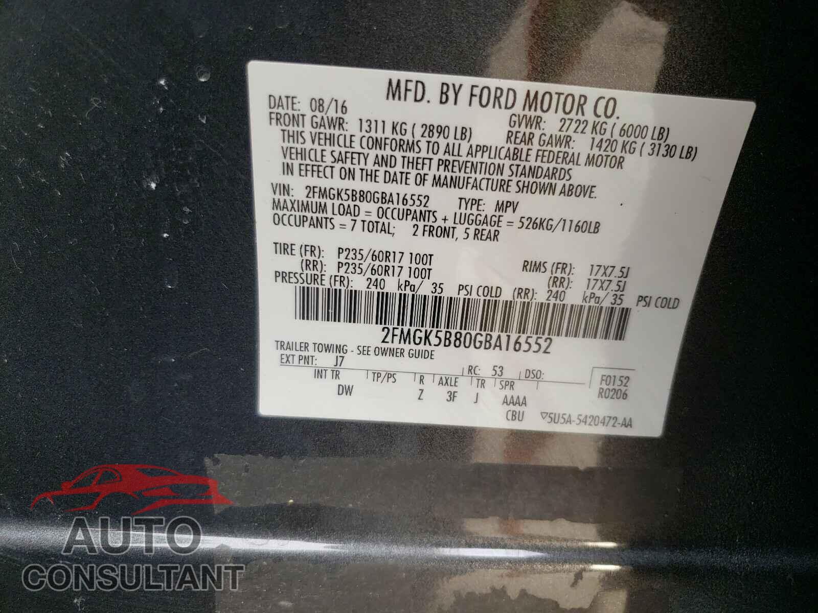 FORD FLEX 2016 - 2FMGK5B80GBA16552