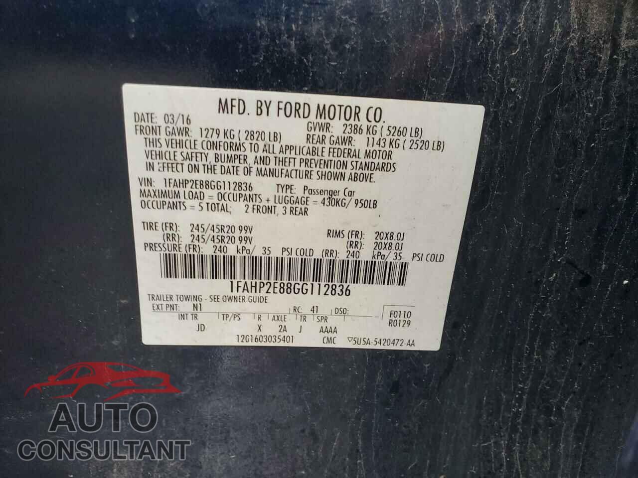 FORD TAURUS 2016 - 1FAHP2E88GG112836