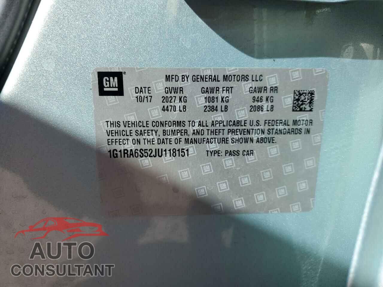 CHEVROLET VOLT 2018 - 1G1RA6S52JU118151