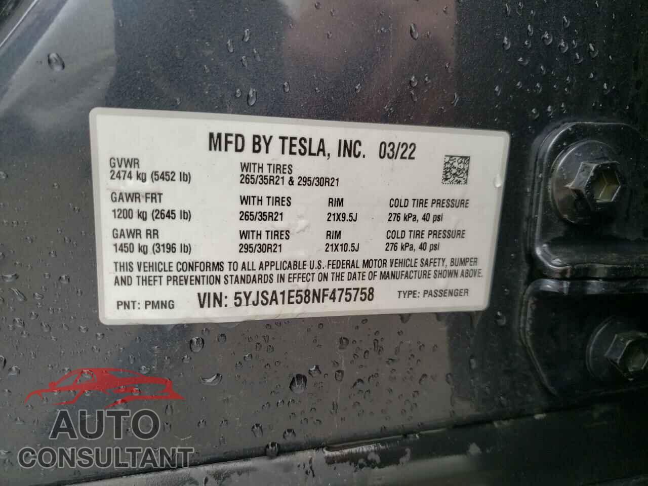 TESLA MODEL S 2022 - 5YJSA1E58NF475758