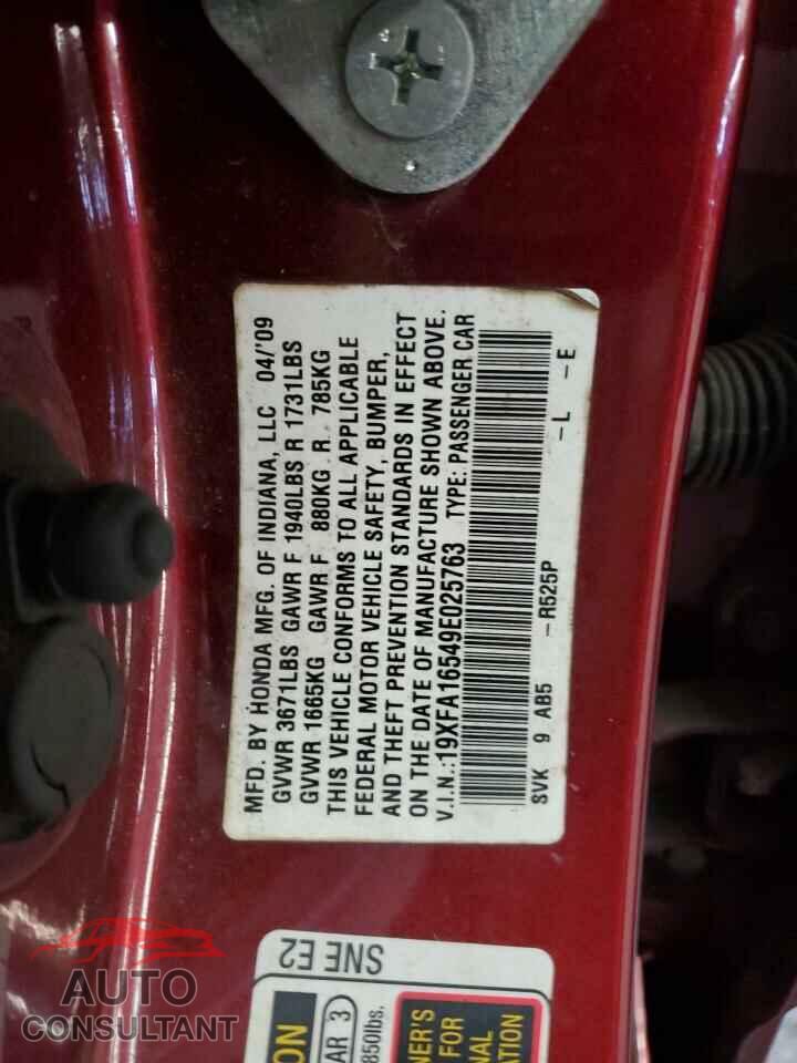 HONDA CIVIC 2009 - 19XFA16549E025763