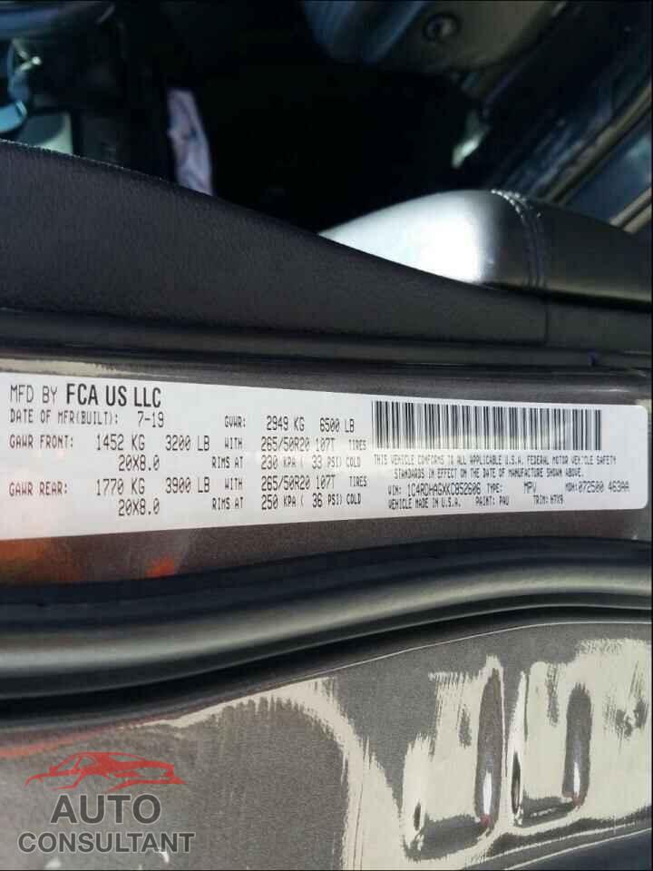 DODGE DURANGO 2019 - 1C4RDHAGXKC852606