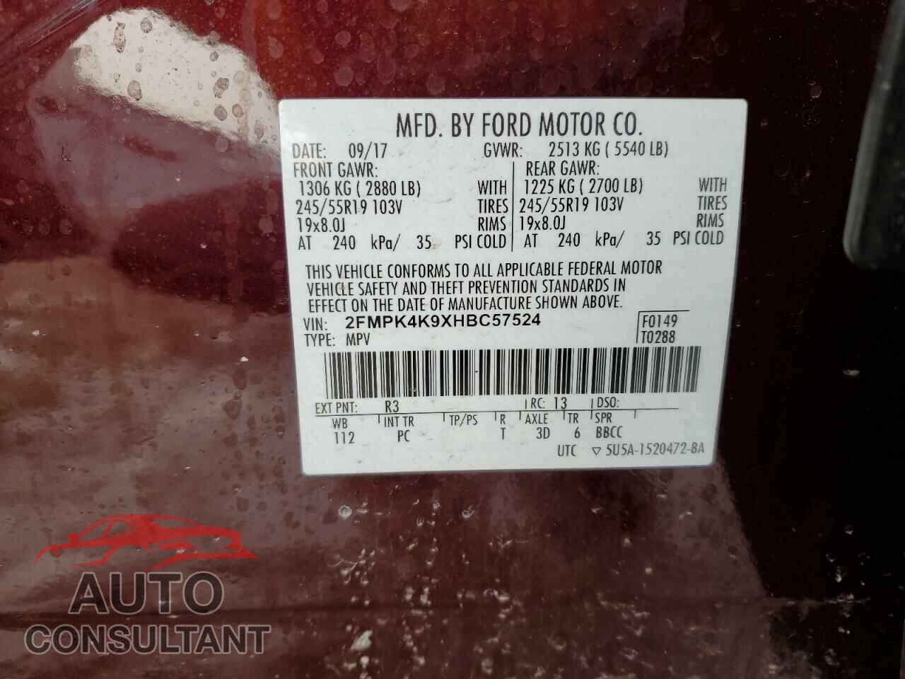 FORD EDGE 2017 - 2FMPK4K9XHBC57524