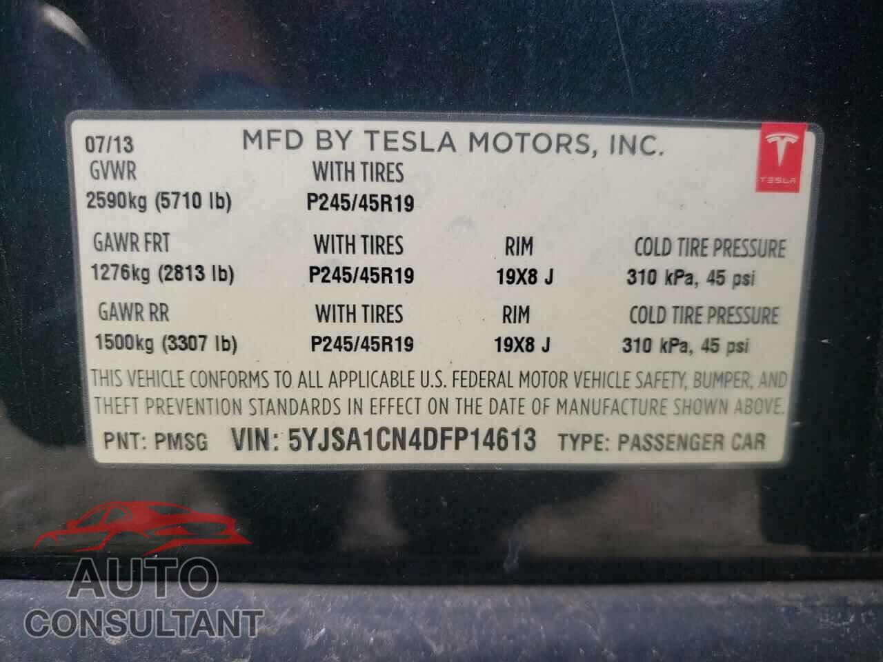 TESLA MODEL S 2013 - 5YJSA1CN4DFP14613