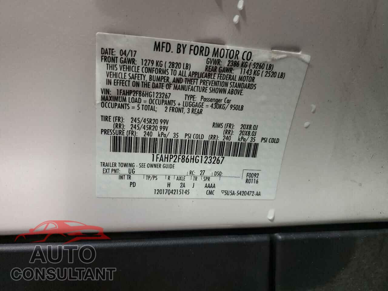 FORD TAURUS 2017 - 1FAHP2F86HG123267