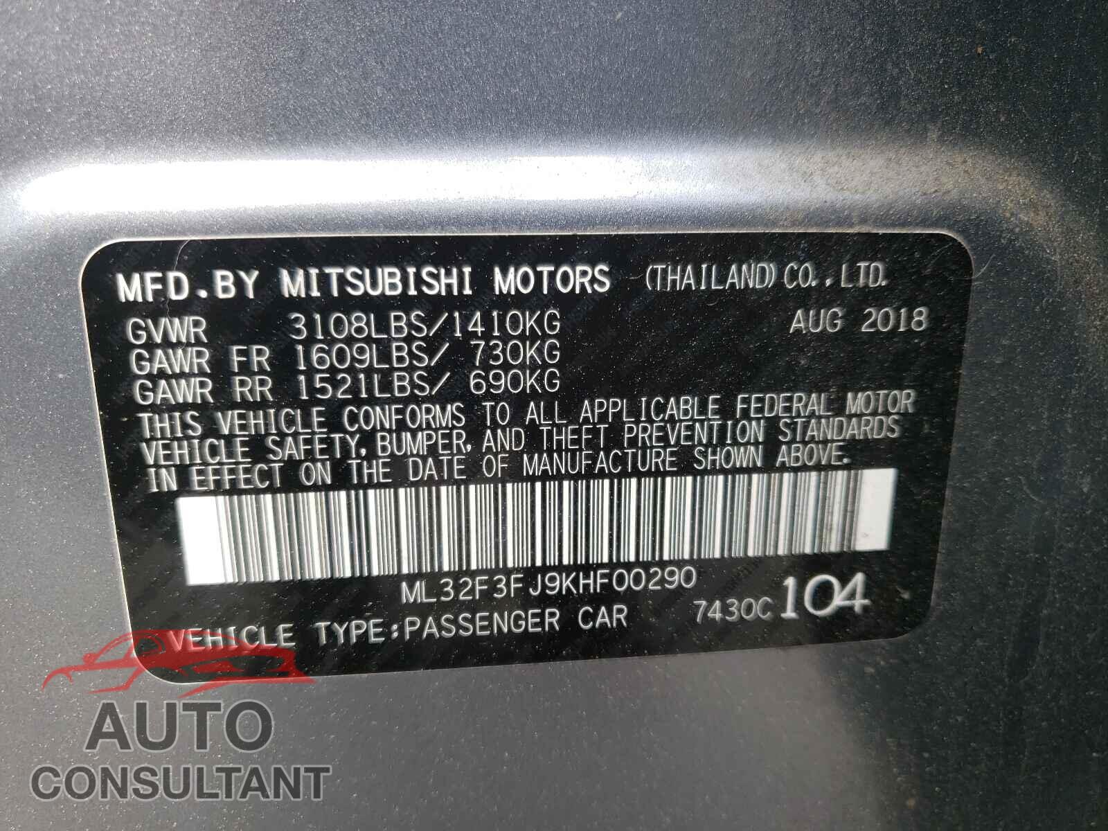 MITSUBISHI MIRAGE 2019 - ML32F3FJ9KHF00290