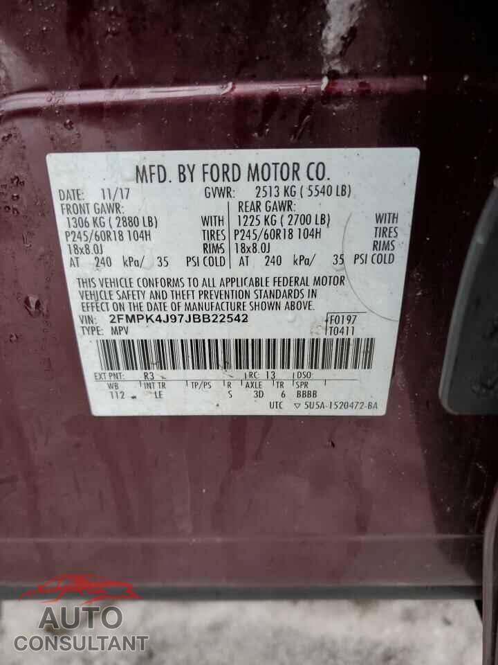 FORD EDGE 2018 - 2FMPK4J97JBB22542