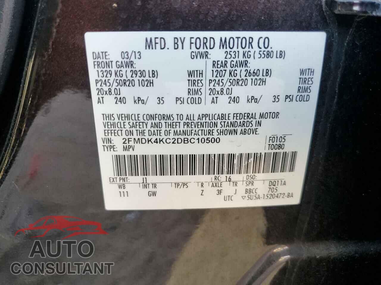 FORD EDGE 2013 - 2FMDK4KC2DBC10500