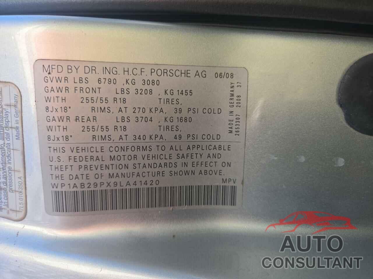 PORSCHE CAYENNE 2009 - WP1AB29PX9LA41420