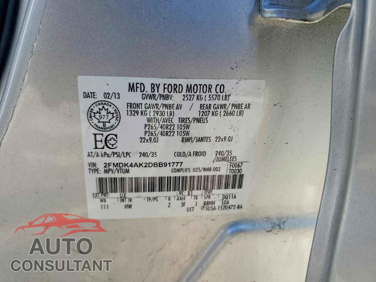 FORD EDGE 2013 - 2FMDK4AK2DBB91777