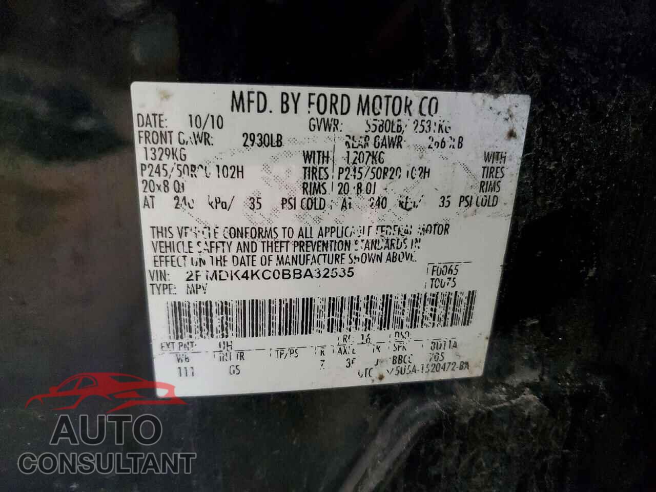 FORD EDGE 2011 - 2FMDK4KC0BBA32535