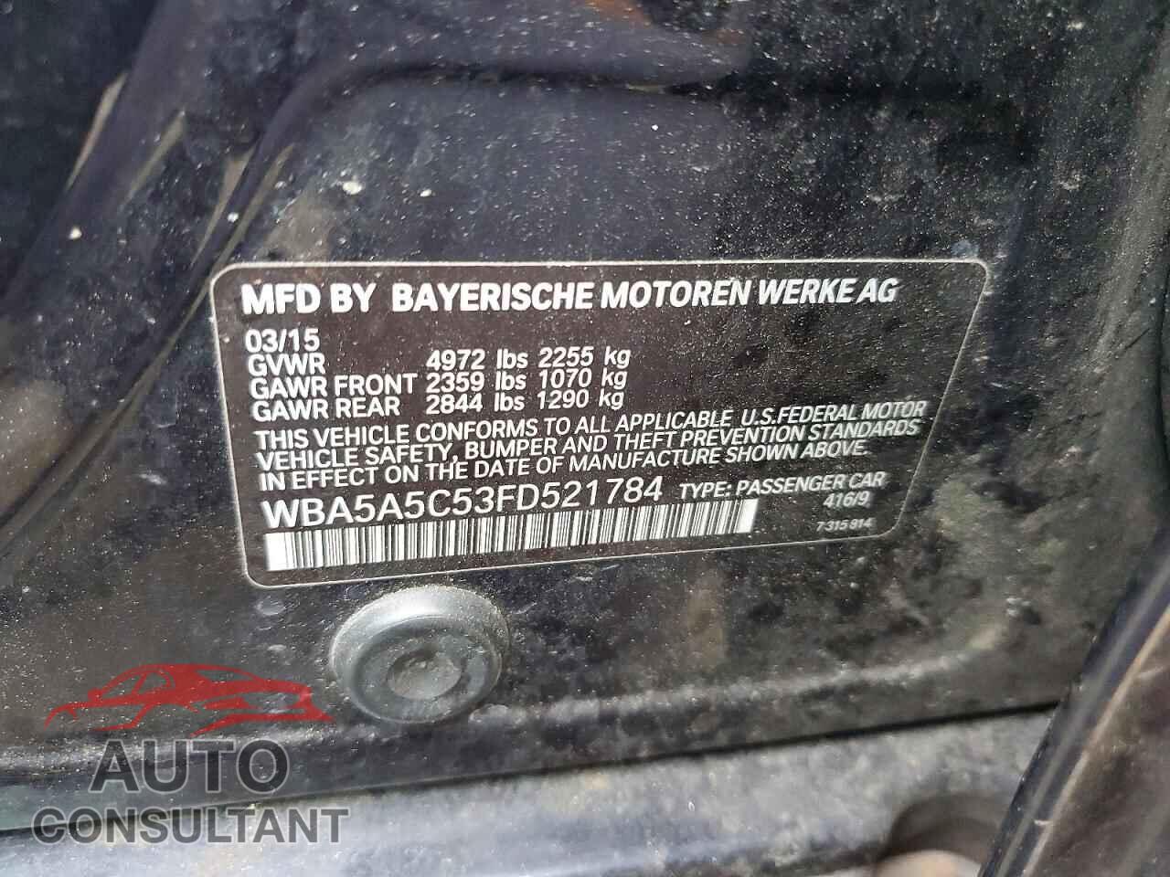 BMW 5 SERIES 2015 - WBA5A5C53FD521784