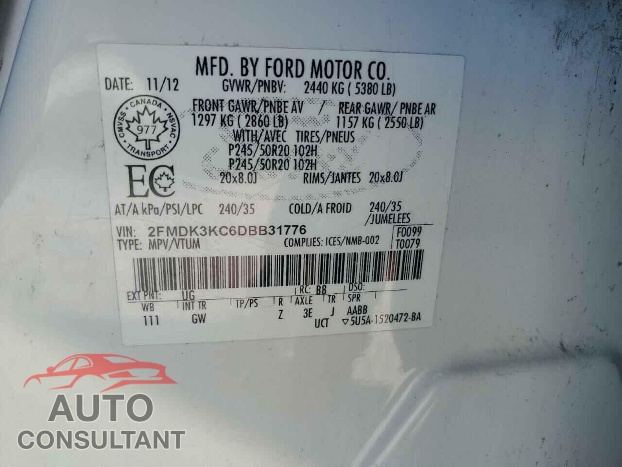 FORD EDGE 2013 - 2FMDK3KC6DBB31776