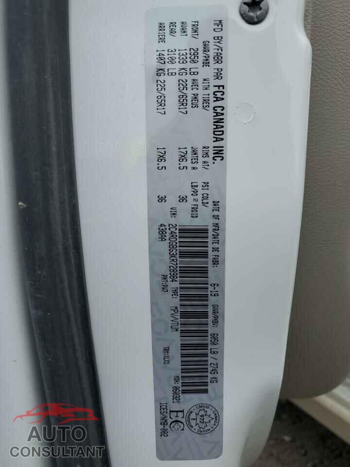 DODGE CARAVAN 2019 - 2C4RDGBG3KR728984