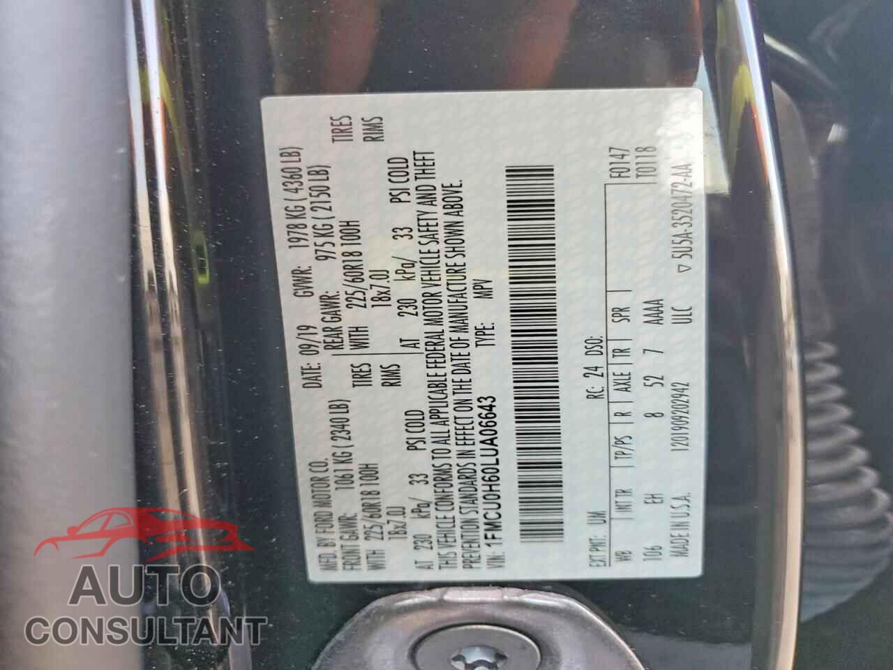 FORD ESCAPE 2020 - 1FMCU0H60LUA06643