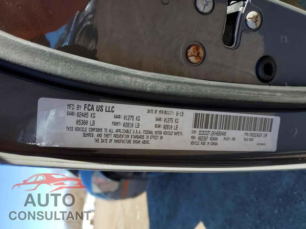 DODGE CHALLENGER 2019 - 2C3CDZFJ2KH683408