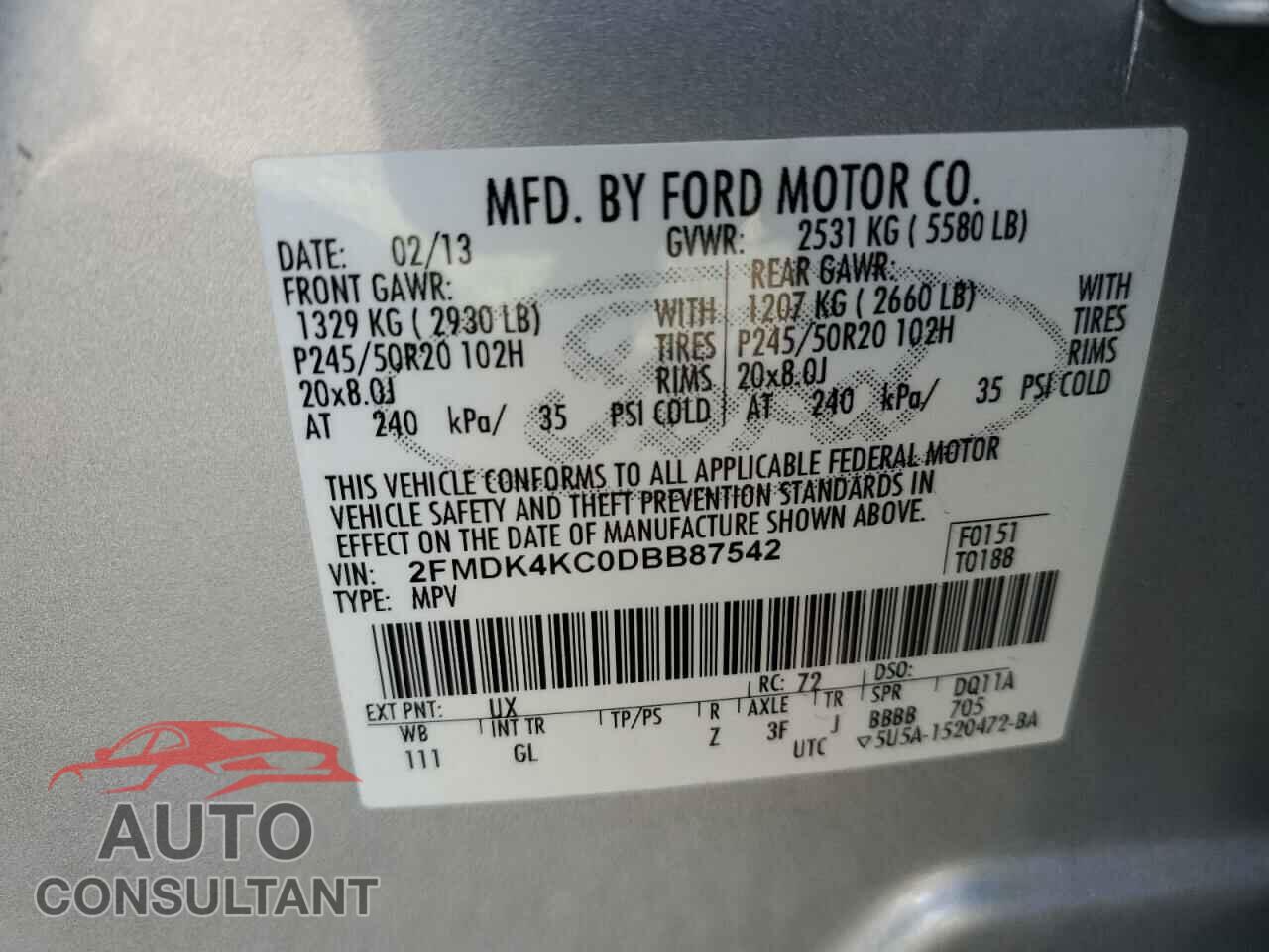 FORD EDGE 2013 - 2FMDK4KC0DBB87542