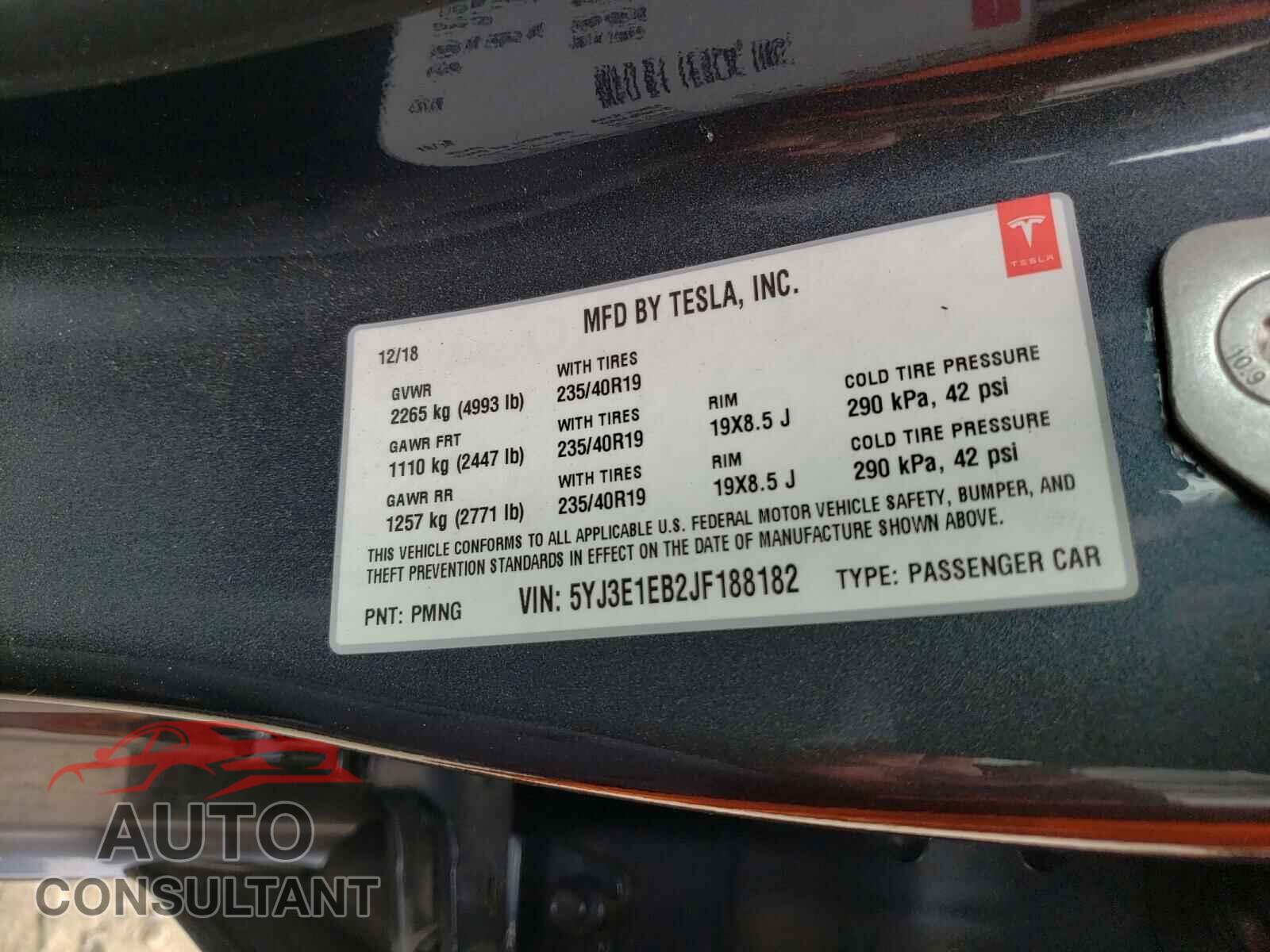 TESLA MODEL 3 2018 - 5YJ3E1EB2JF188182
