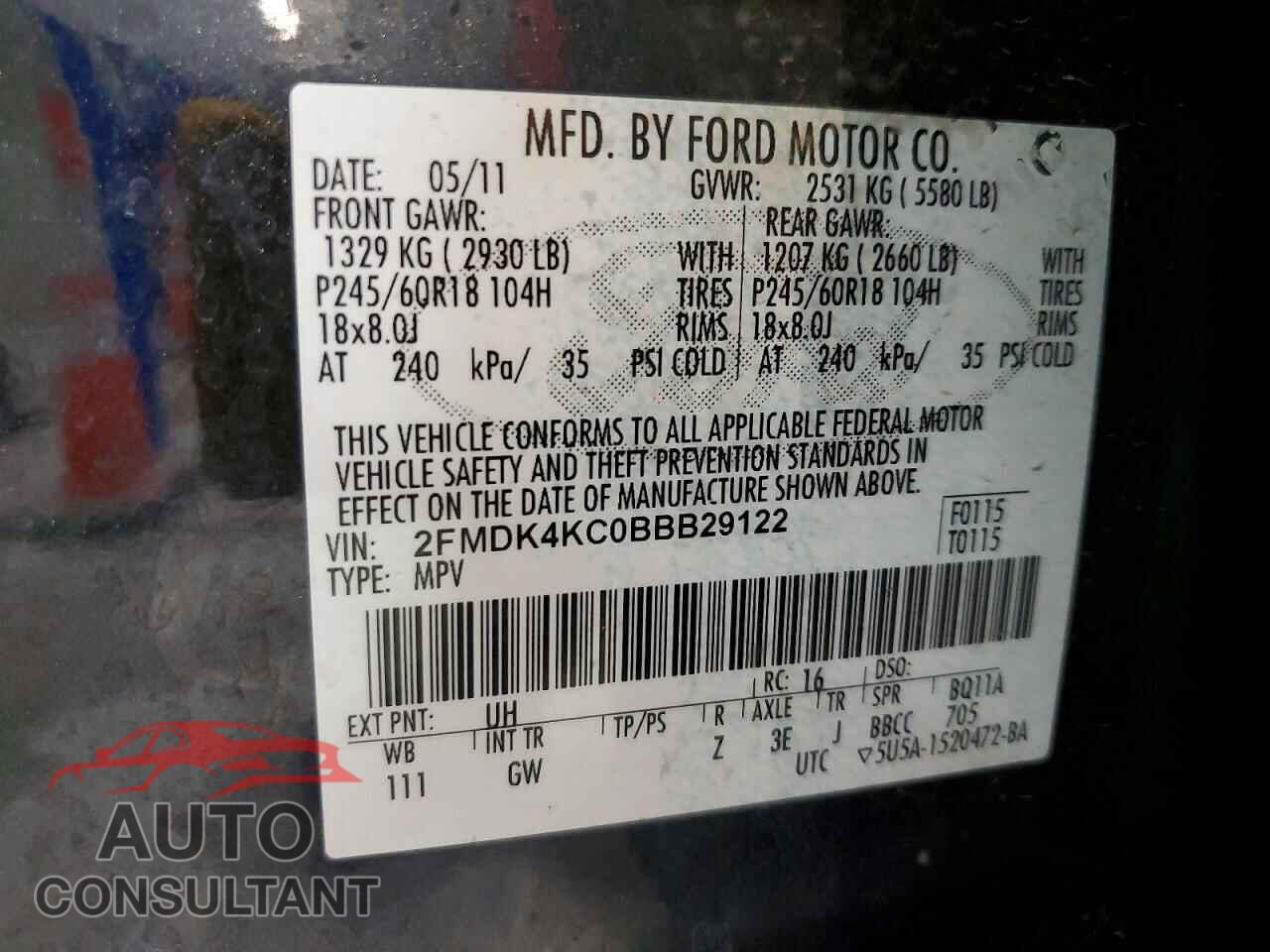 FORD EDGE 2011 - 2FMDK4KC0BBB29122