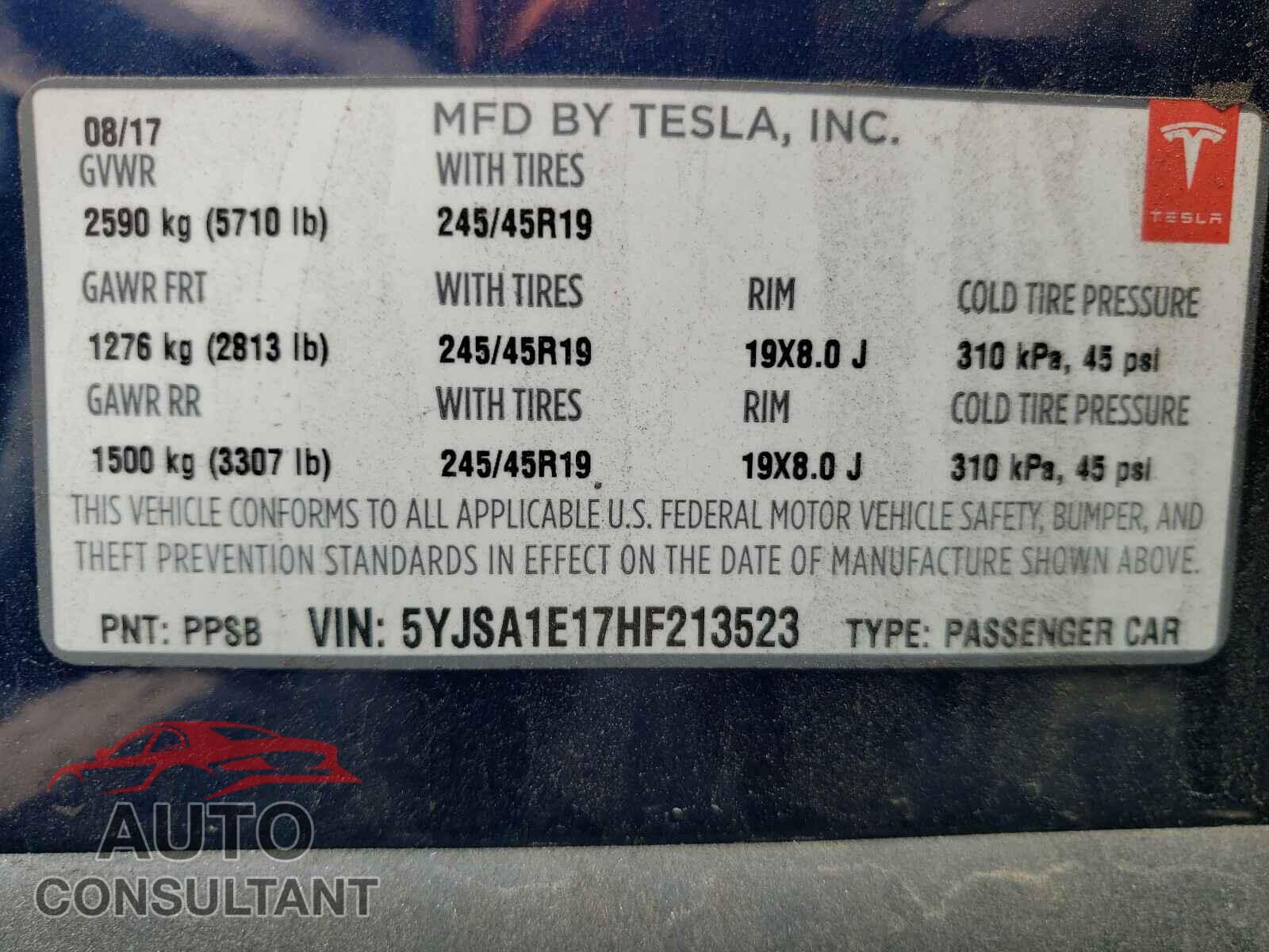 TESLA MODEL S 2017 - 5YJSA1E17HF213523