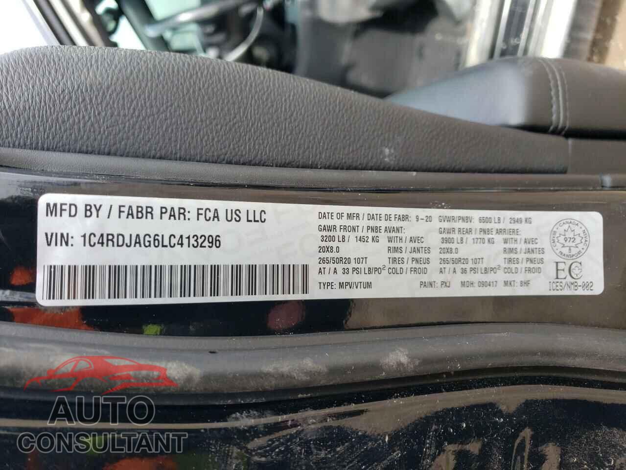 DODGE DURANGO 2020 - 1C4RDJAG6LC413296