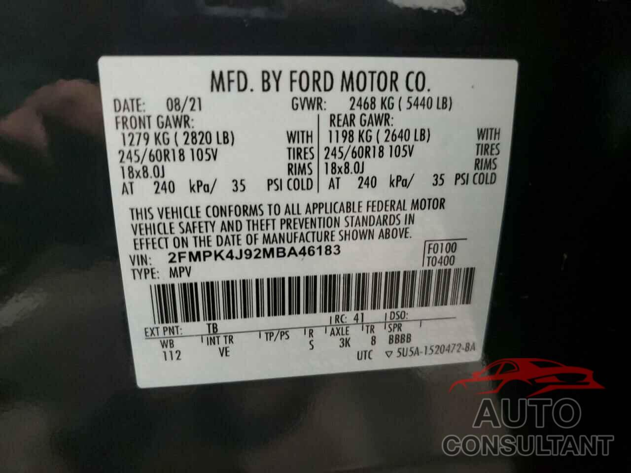 FORD EDGE 2021 - 2FMPK4J92MBA46183