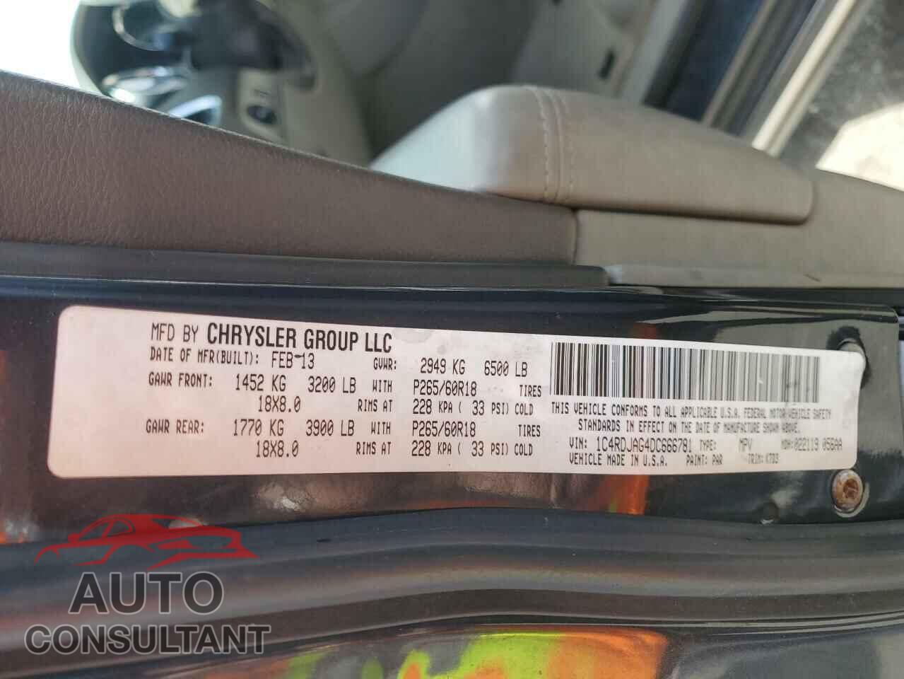 DODGE DURANGO 2013 - 1C4RDJAG4DC666781